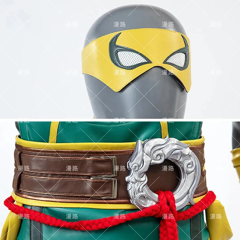 Game Iron Fist Cosplay Rivals Costume Vest gloves belt, mask shoe set Halloween party men's fantasy Iron Fist uniform XS-XXXL