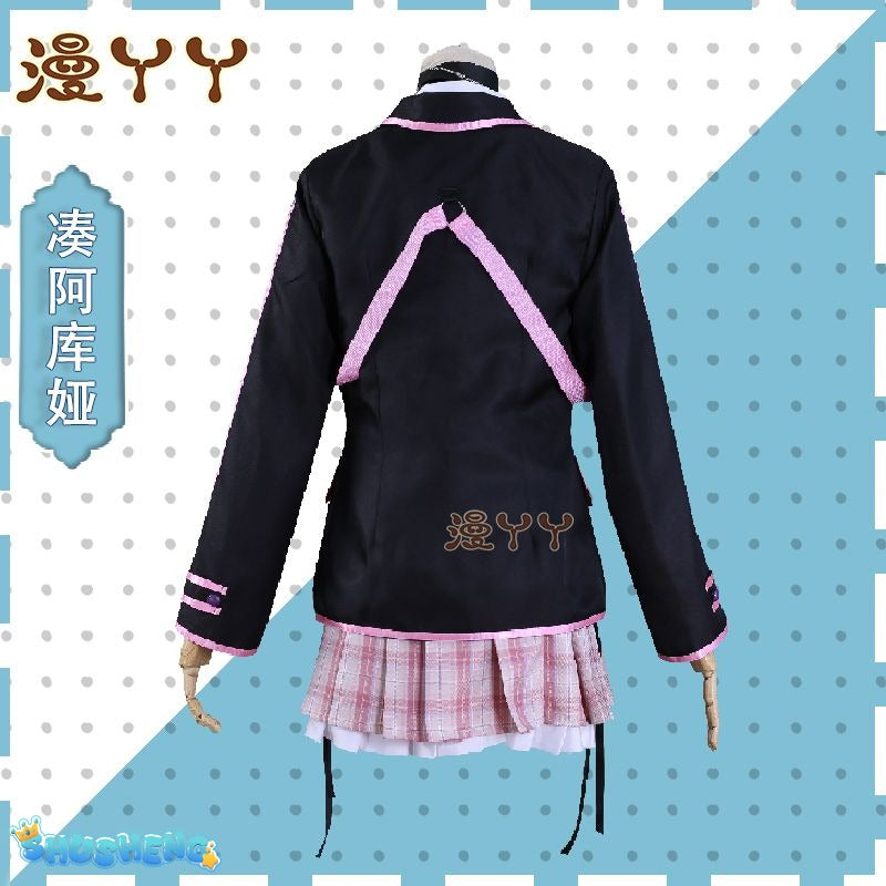 Anime Virtual YouTuber VTuber Minato Aqua Cosplay Costume Hololive Girls Aqua JK Pink School Uniform Cute Bowknot Halloween Suit