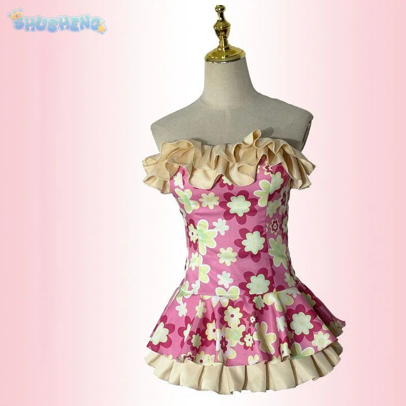 Anime Hoshimiya Ichigo Aikatsu!Cospaly Costume Halloween pink sweet dress vest belt prop set beach women New swimsuit uniform