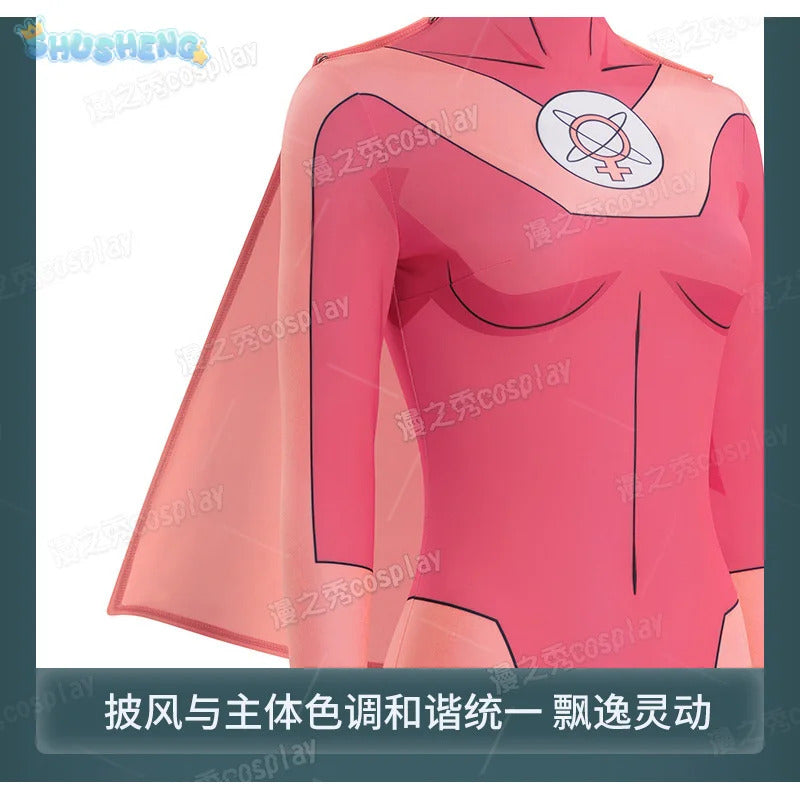 Movie Atom Eve cosplay invincible costume jumpsuit cloak socks shoe set Halloween Party pink Women tight fitting uniform xs-xxxl