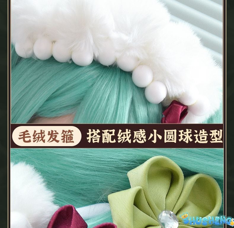 New Mikuu Matcha Sakura Green Cosplay Costume Parfait Apron Long and Wide Sleeved Dress Girl Kimono Wig Women Birthday Party Gift