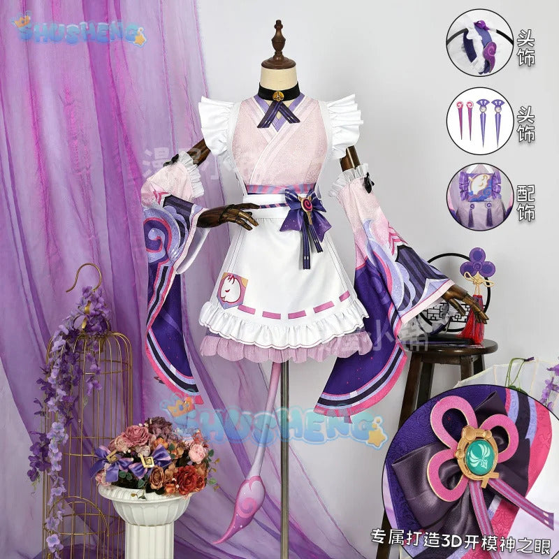 Genshin Impact Yumemizuki Mizuki Cosplay Costume Wig Pink Purple Dress Headwear Props Green Wigs For Women Girls Party Halloween