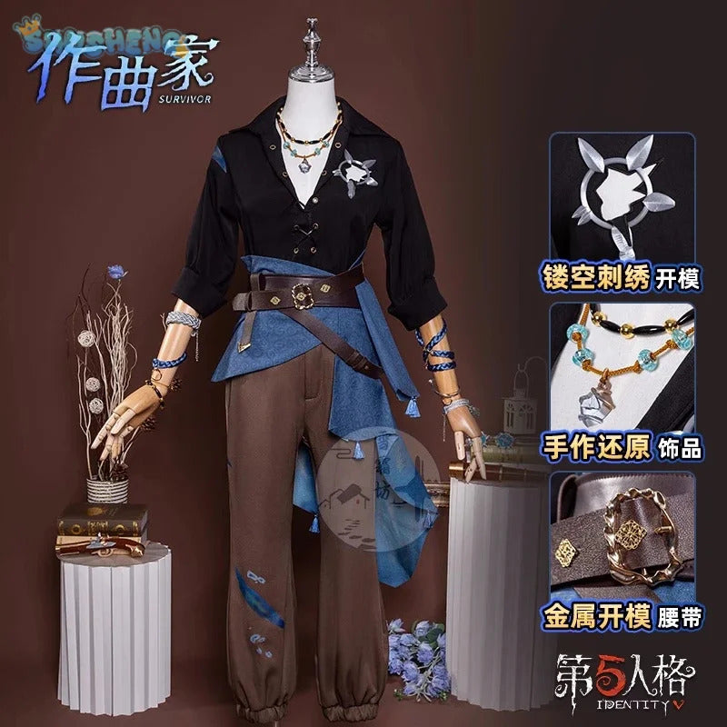 Shusheng-R Identity V Composer Cosplay Frederick Kreiburg Costume Shirt pants belt accessorie prop Halloween party fashion men women set