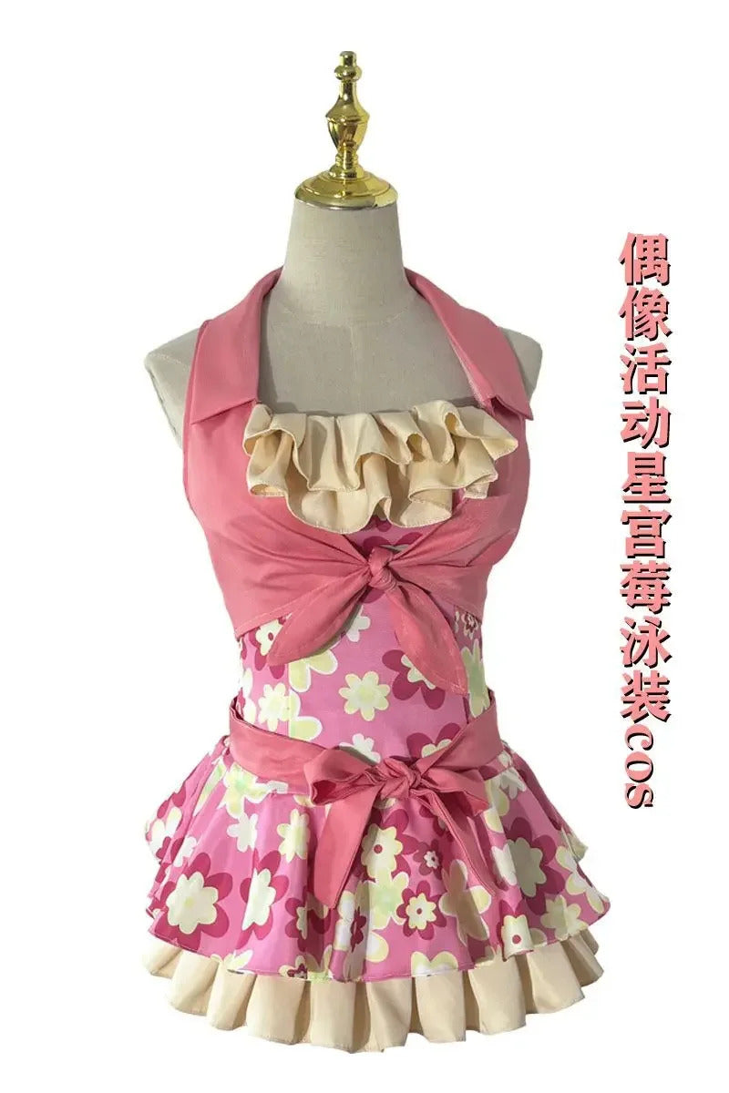 Anime Hoshimiya Ichigo Aikatsu!Cospaly Costume Halloween pink sweet dress vest belt prop set beach women New swimsuit uniform