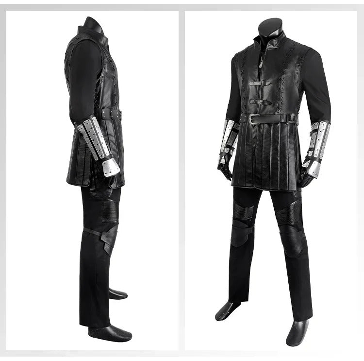 Geralt Witcher 3 Wild Hunt Cosplay Geralt Costume Men Handsome Black Leather Coat Belt Gloves Party Halloween Uniform Full Set