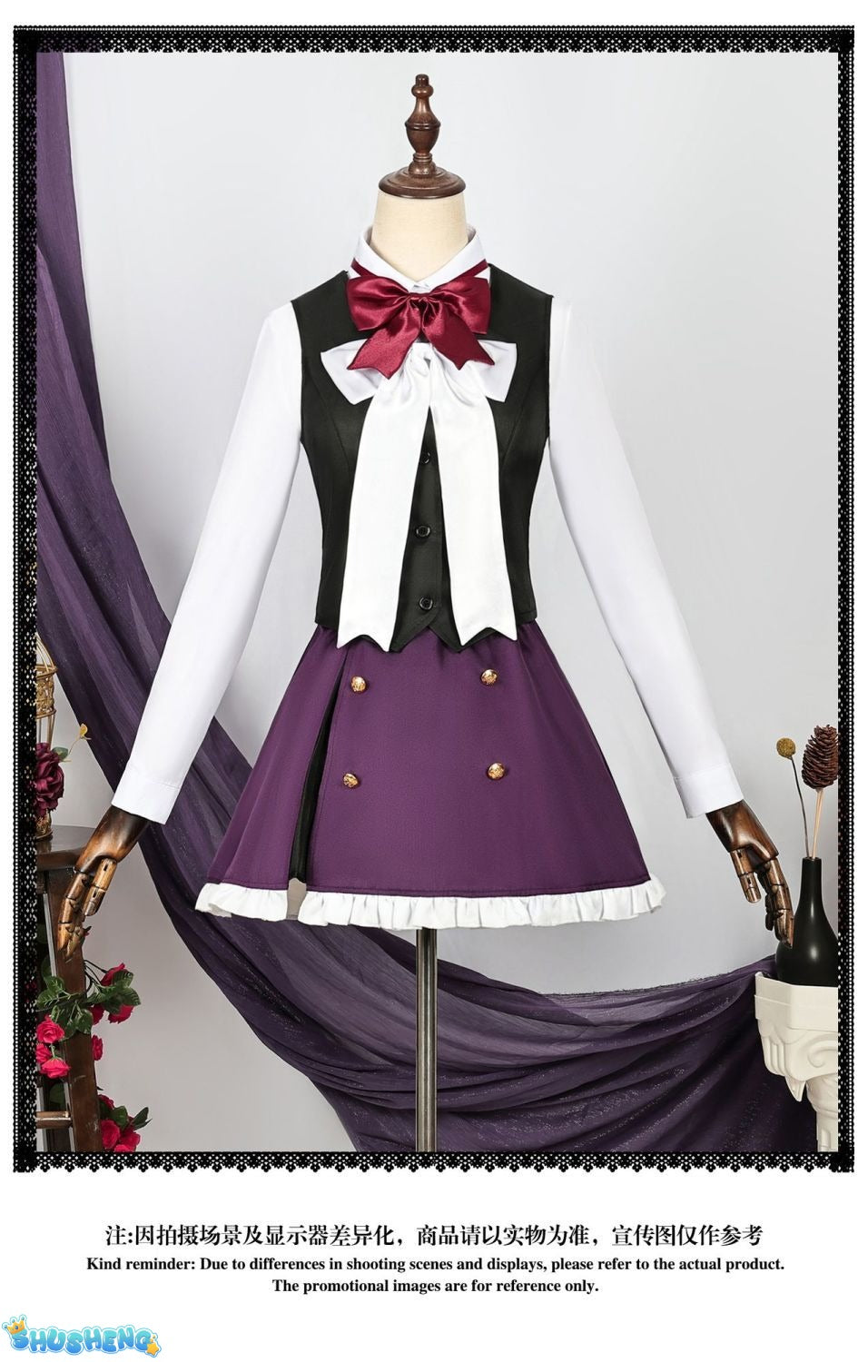 Game Diabolik Lovers Komori Yui Cosplay Costume Wig Fashion Purple Suit Uniform Dress Set for Women Halloween Party Role Play