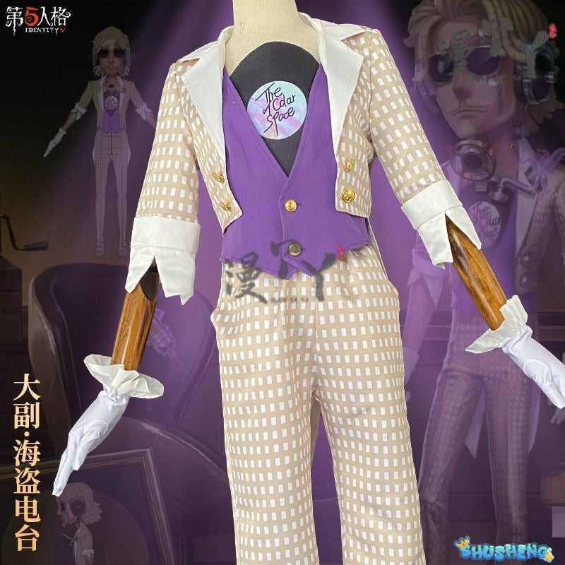 Jose Baden Cosplay Game Identity V Costume Pirate Radio First Costume Grid Uniform Suit Halloween Party Outfit for Man