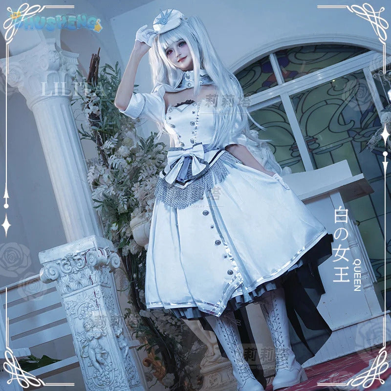 Shusheng-R Tokisaki Kurumi Nightmare Cosplay DATE A LIVE The White Queen Costume Halloween Party Lolita Dress Wig Props Women's Sweet Set