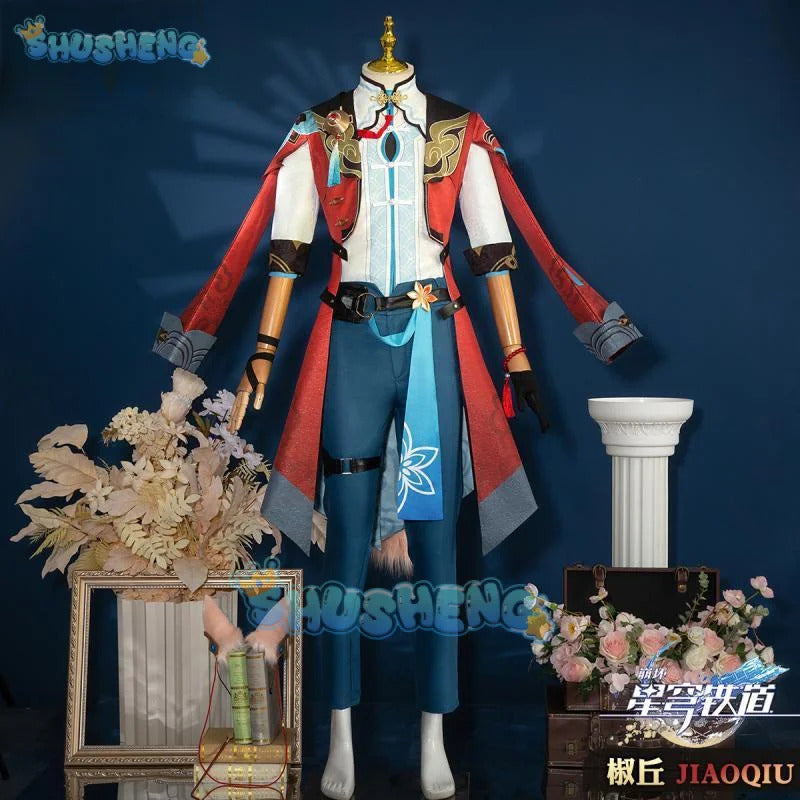 Honkai Star Rail Jiaoqiu Cosplay Costume Wig Uniform Headwear Tail Foxian Xianzhou Yaoqing Halloween Party for Women Men