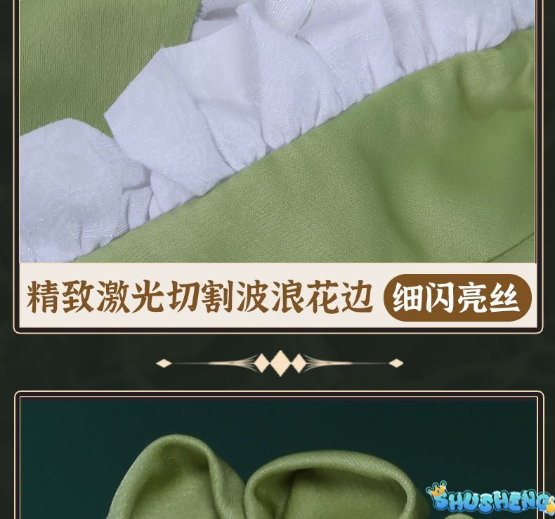 New Mikuu Matcha Sakura Green Cosplay Costume Parfait Apron Long and Wide Sleeved Dress Girl Kimono Wig Women Birthday Party Gift