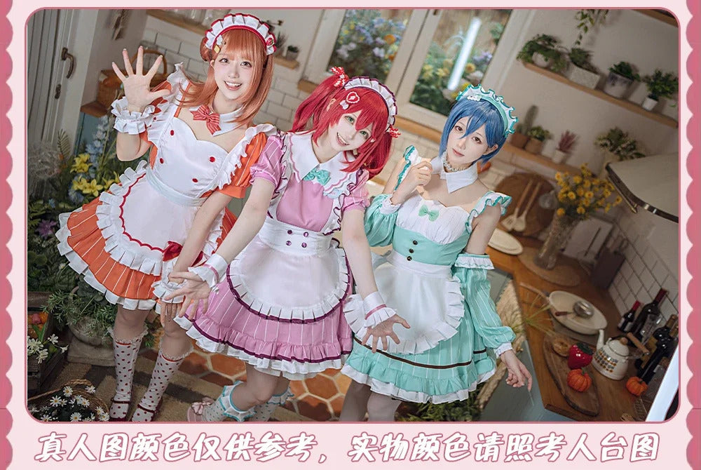 LoveLive!Superstar!!Uehara Ayumu Ruby Kurosawa Wakana Shiki Cosplay Costume Socks Apron Tie Hair Clip Wig Halloween Maid Set