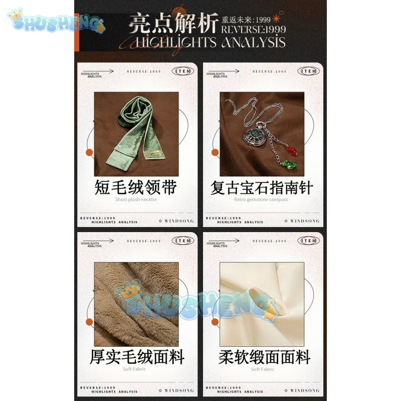 Reverse:1999 Windsong Cosplay Costume Coat shirt tie belt gloves necklace Halloween party Handsome man Woman uniform Full Set