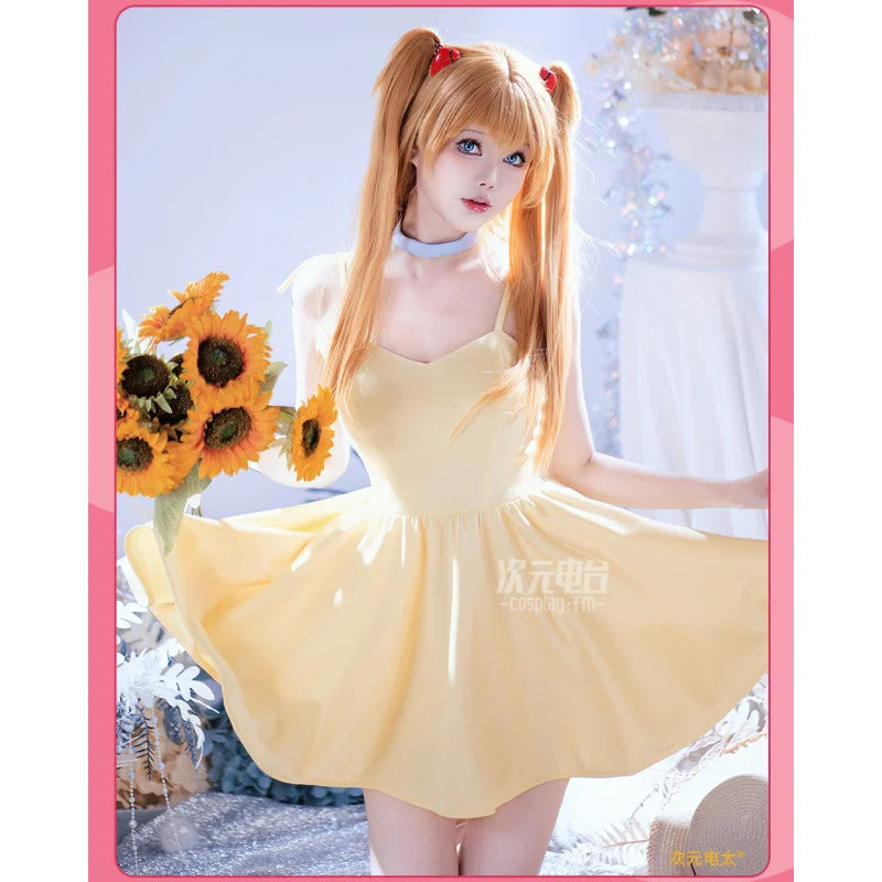 Asuka Langley Soryu Anime EVA Cosplay Costume Halloween Carnival Yellow Summer Sweet Dress Adult Women's New Uniform S-XL