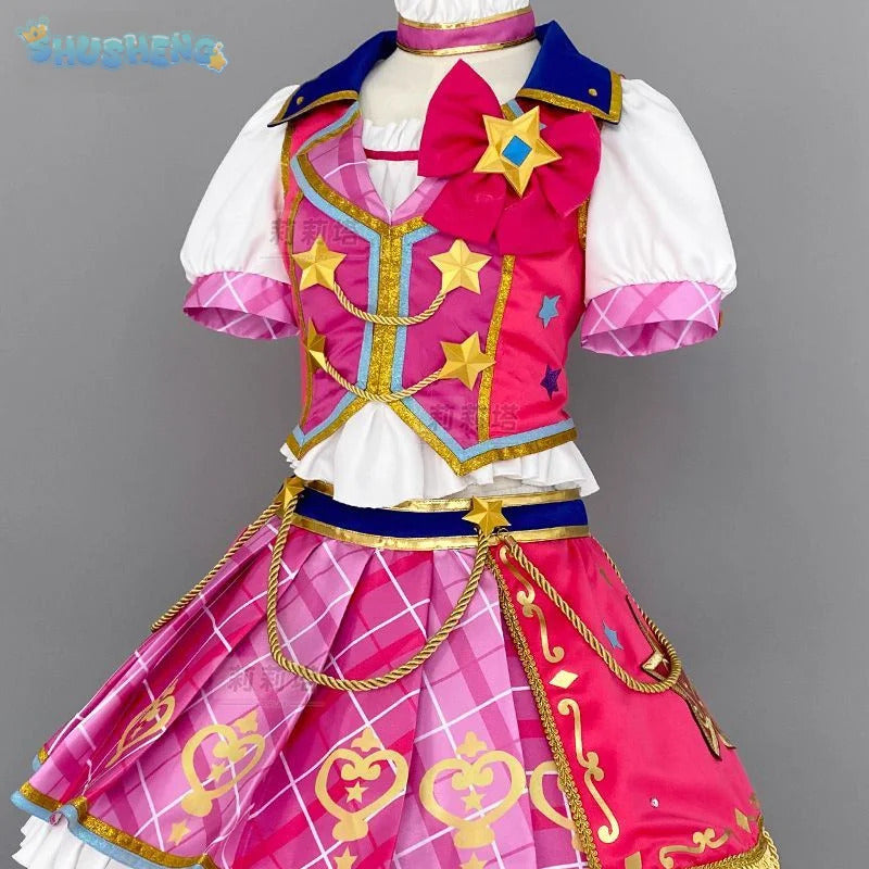 Anime Nijino Yume Aikatsu Stars! Cosplay Costume Cute New Pink Lolita Campus Dress Halloween Party Props Wig Women's Set