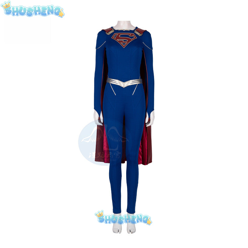 Superhero Cosplay Blue Bodysuit SuperWomen Zentai Costumes Womloak SuperGirl Cos Jumpsuit Rompers Aldult Outfits Role Play