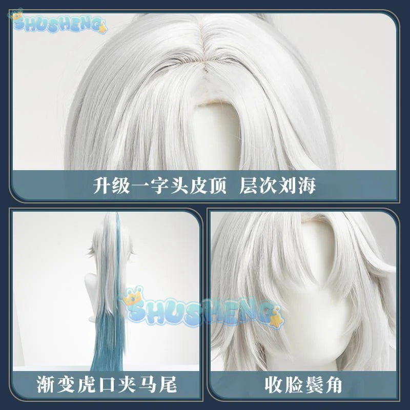 Honkai Star Rail Feixiao Cosplay Wig Gray Blue Long Hair The Xianzhou Yaoqing The Great General Halloween Party for Women Girls
