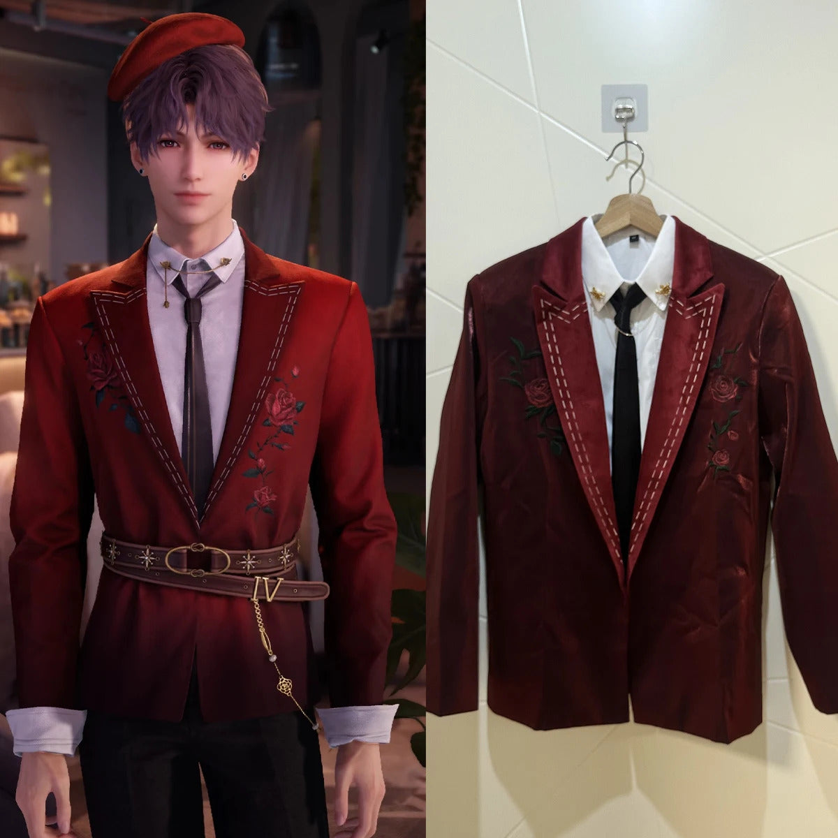 Shusheng-N Love And Deepspace Rafayel Cosplay Costume Rose Burning Kiss Rose Secret Letter Uniform Halloween Party for Women Men Carnival