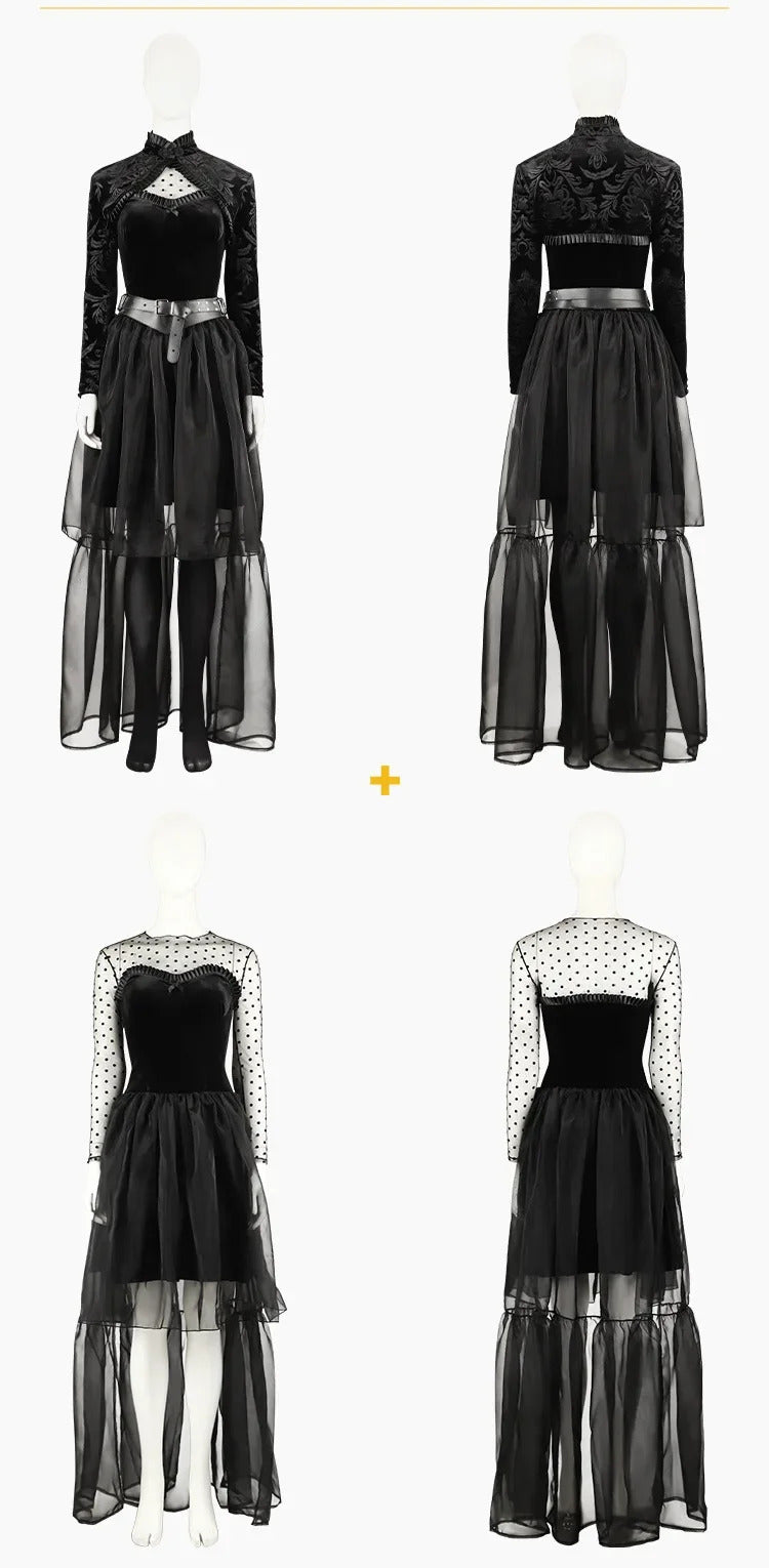 Lisa Cosplay Frankenstein Neighbor Woman Costume Halloween Carnival Gothic Sexy Women's Black Dress Coat Accessory uniform Set