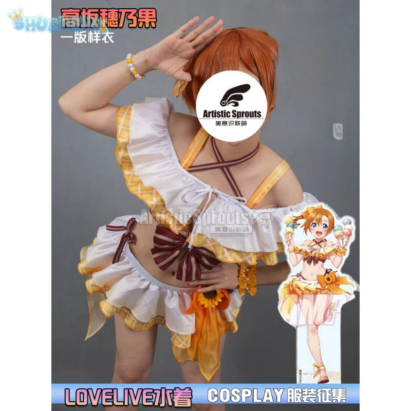 Honoka Kousaka Anime LoveLive! Cosplay Costume Women Halloween Party Sweet Top Skirt Headwear Set Summer Vacation Beach swimwear
