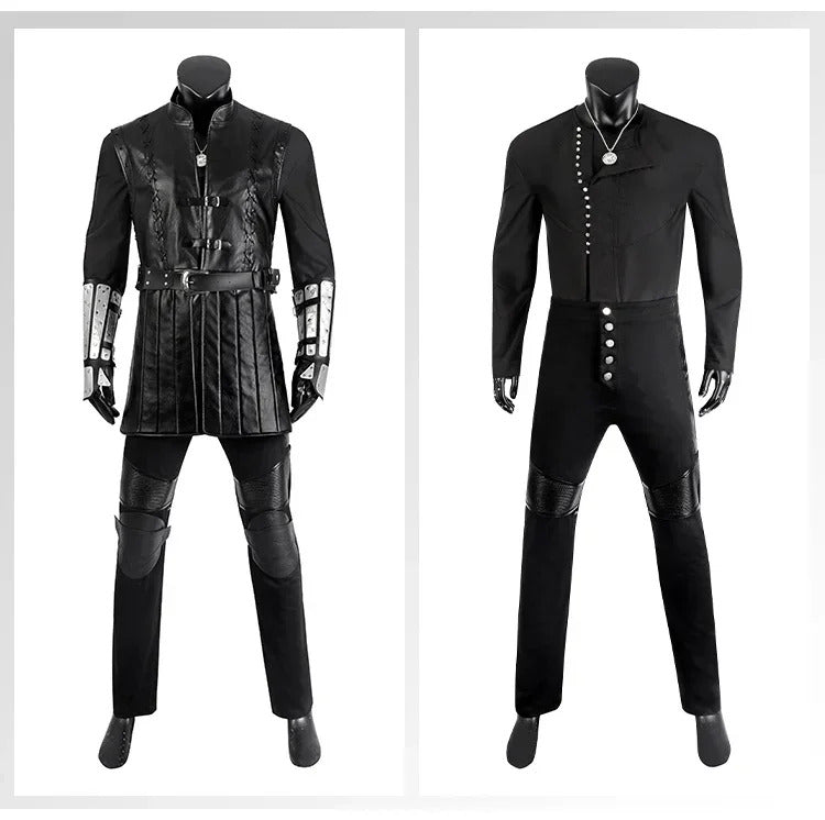 Geralt Witcher 3 Wild Hunt Cosplay Geralt Costume Men Handsome Black Leather Coat Belt Gloves Party Halloween Uniform Full Set