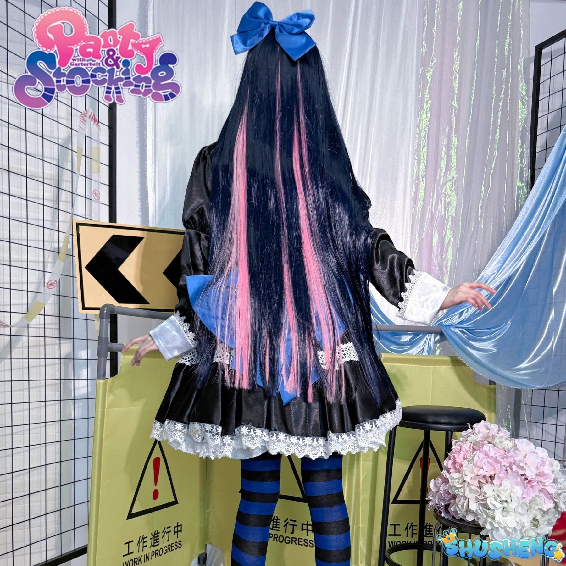 Stocking Anarchy Cosplay Panty & Stocking Black Dress Uniform Long Blue Halloween Party Outfits for Women