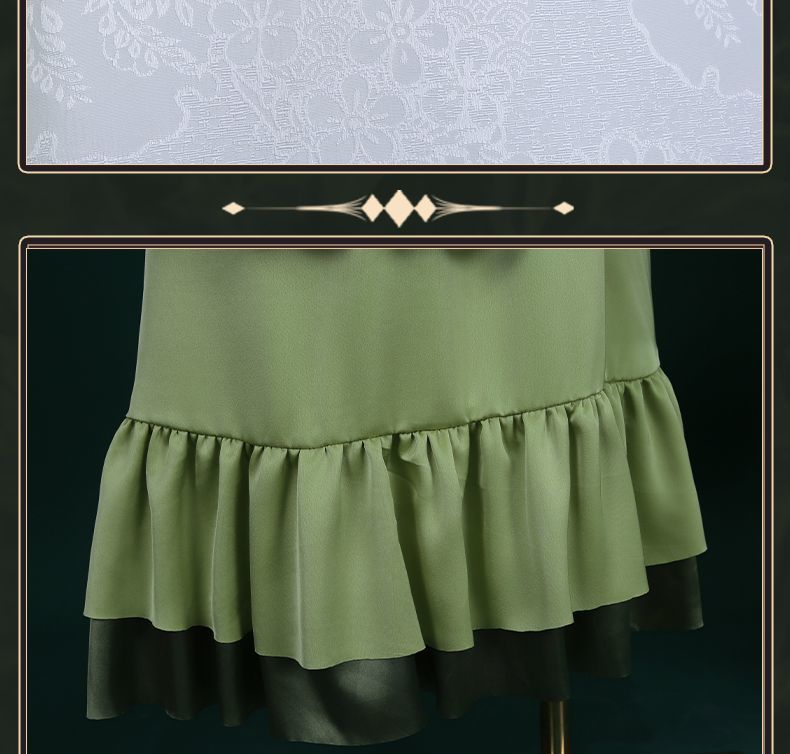 New Mikuu Matcha Sakura Green Cosplay Costume Parfait Apron Long and Wide Sleeved Dress Girl Kimono Wig Women Birthday Party Gift