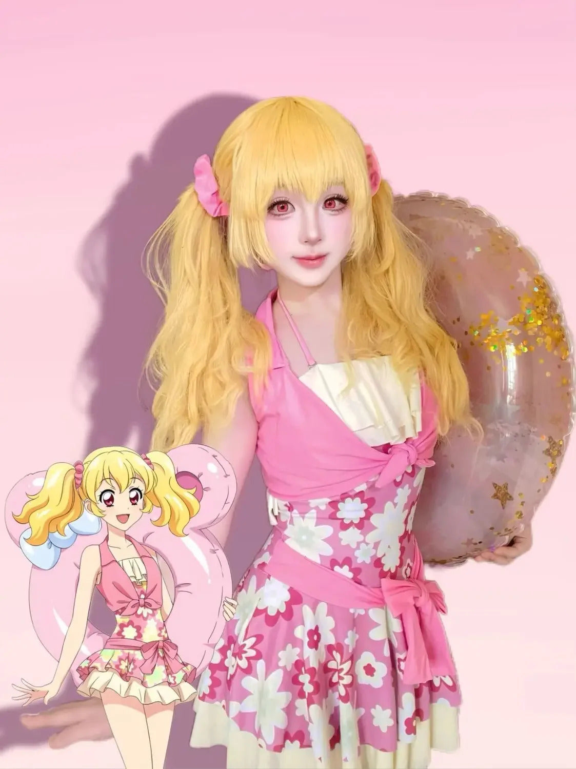 Anime Hoshimiya Ichigo Aikatsu!Cospaly Costume Halloween pink sweet dress vest belt prop set beach women New swimsuit uniform
