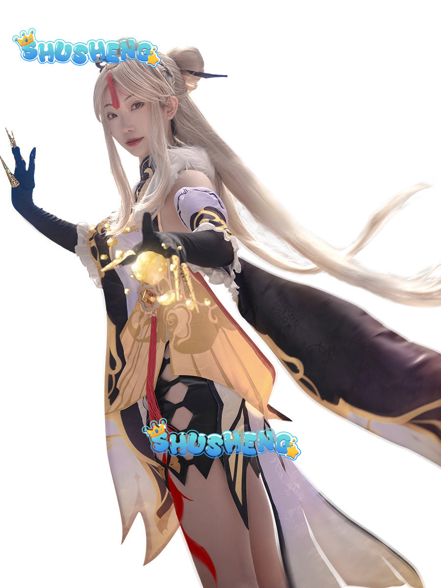 Ningguang Genshin Impact Cosplay Costume Wig Anime Game Ning Guang Cosplay Halloween Party Outfit for Women Girls