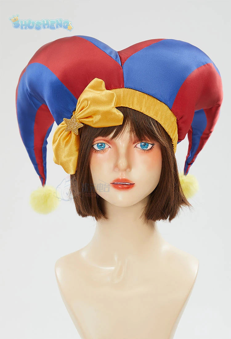 Adult Digital Circus Cosplay Costumes Pomni Cosplay Masks Set Hat Jumpsuit Cartoon Christmas Halloween Party Cute Clown wig set