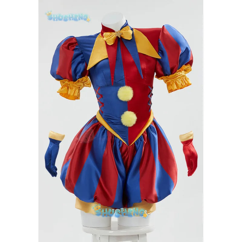 Adult Digital Circus Cosplay Costumes Pomni Cosplay Masks Set Hat Jumpsuit Cartoon Christmas Halloween Party Cute Clown wig set