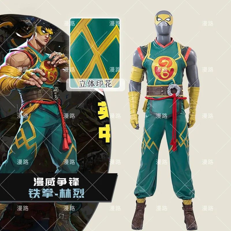 Game Iron Fist Cosplay Rivals Costume Vest gloves belt, mask shoe set Halloween party men's fantasy Iron Fist uniform XS-XXXL