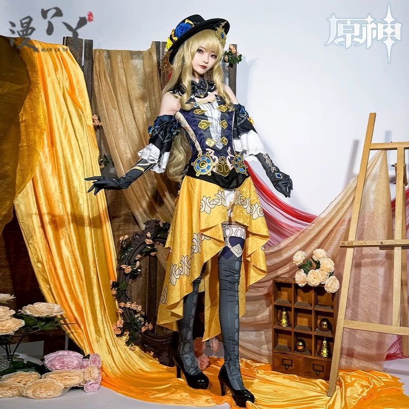 Genshin Impact Navia Cosplay Costumes Navia Caspar Wig Sunglasses Full Set High-end Fancy Dress Women Clothes