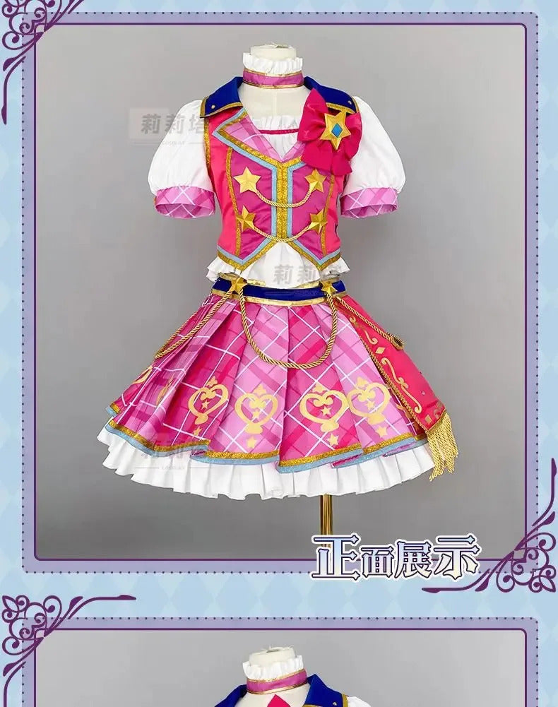 Anime Nijino Yume Aikatsu Stars! Cosplay Costume Cute New Pink Lolita Campus Dress Halloween Party Props Wig Women's Set