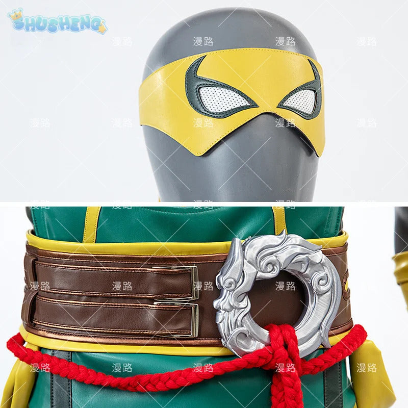 Game Iron Fist Cosplay Rivals Costume Vest gloves belt, mask shoe set Halloween party men's fantasy Iron Fist uniform XS-XXXL