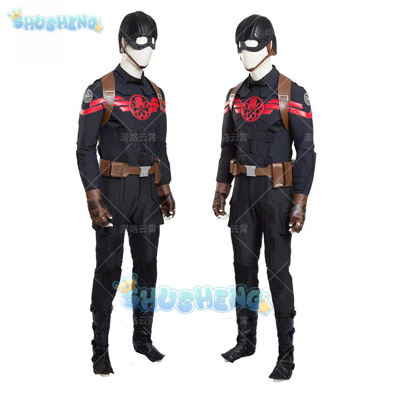 Movie Superhero Steven Rogers Captain Cosplay Hydra Costume Mask Shawl Gloves Pants Waist Bag Shoe Cover Halloween Men Uniform