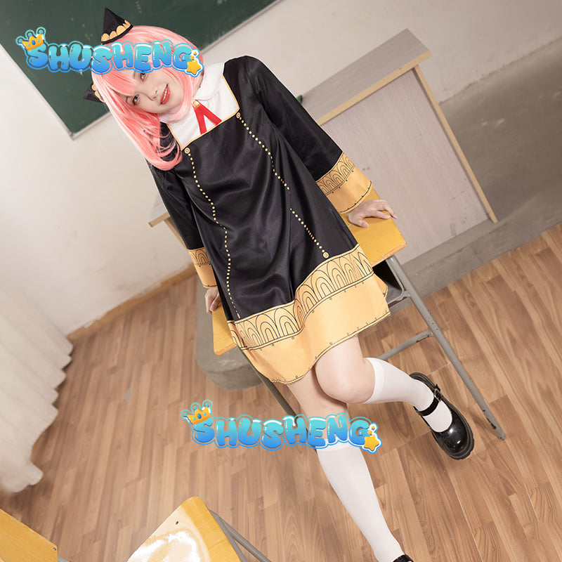 Anya Forger Cosplay Anime SPY X FAMILY Anya Forger Cosplay Costume Dress Wig Girls Women Uniform Halloween Costumes