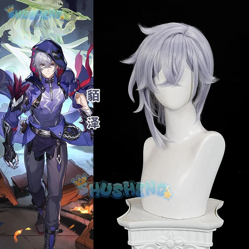 Honkai Star Rail Moze Cosplay Wig Gray Short Hair Xianzhou Yaoqing The Crow-Feathered Weirdo Halloween Party Women Men Shusheng