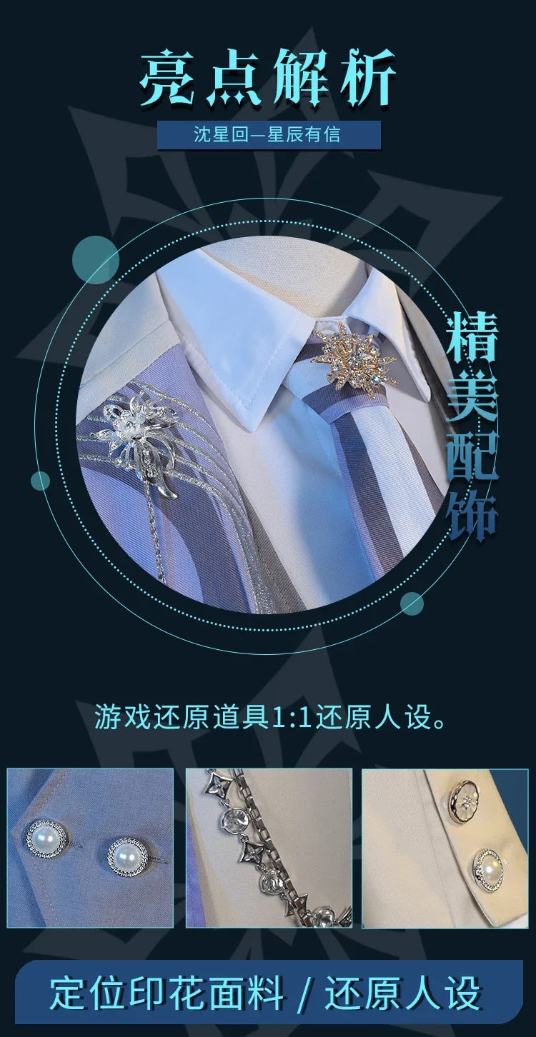 Shusheng-N Love and Deepspace Xavier Cosplay Costume Birthday Outfit Uniform Suit Brooch Halloween Party for Women Men Carnival Props
