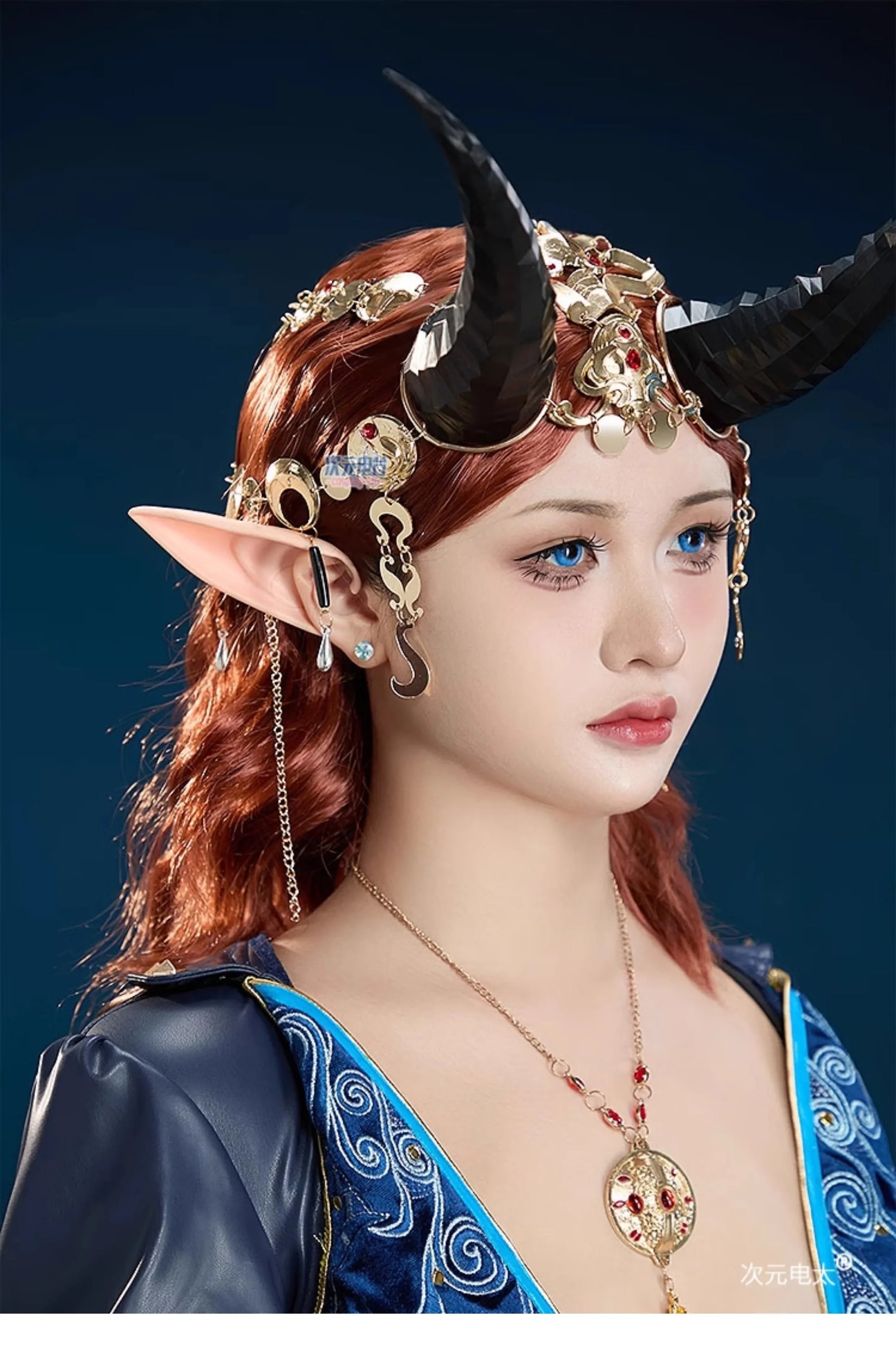 Baldur's Gate 3 Mizora Cambion Cospaly Costume Deep blue sexy woman long dress necklace waist chain socks headwear Halloween set