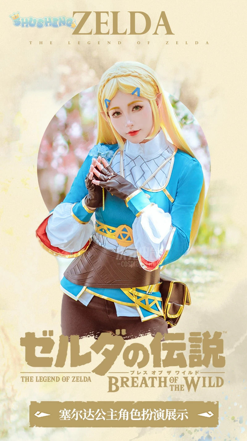 Game Princess Zelda Cosplay Costume Halloween Roleplay Masquerade Woman Accessories Wig Ears Complete Set