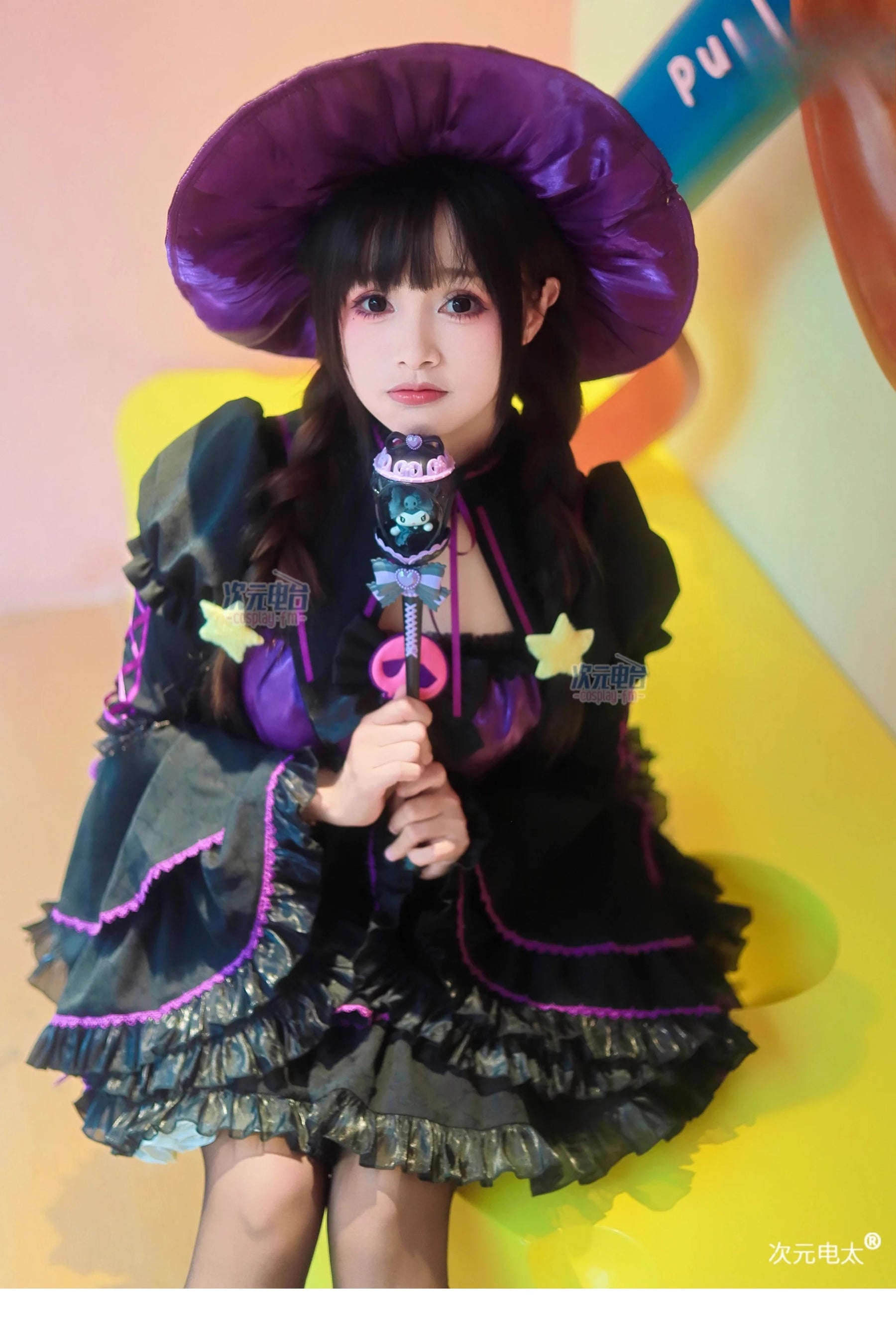 Anime Kuromi Cosplay The little witch Costume Halloween Carnival Sweet Lolita Dress Hat Accessories Socks Prop Kuromi Gothic Set