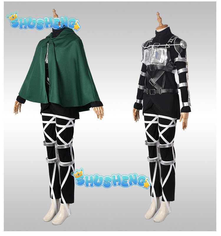 Attack on Titan 4 Cosplay Costume Black Combat Suit Eren Jaeger Cloak Pants Harness Leather Belts Set Scout Regiment