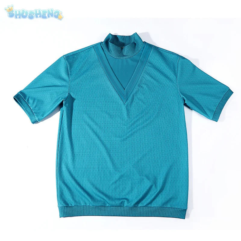 Steve Movie Cosplay Costume Halloween Carnival casual blue short sleeved men's and women's fashionable T-shirt