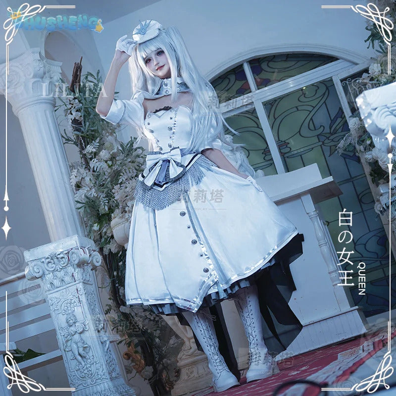 Shusheng-R Tokisaki Kurumi Nightmare Cosplay DATE A LIVE The White Queen Costume Halloween Party Lolita Dress Wig Props Women's Sweet Set