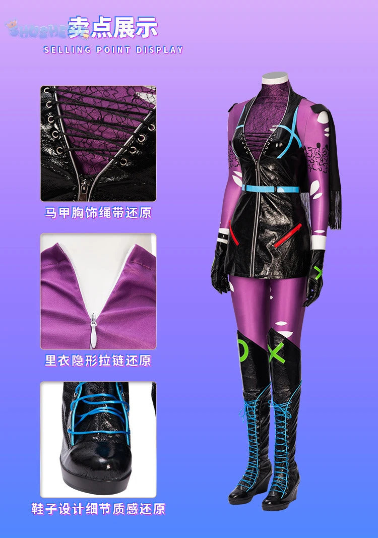Punchline Cosplay Megamind Alexis Kaye Costume Halloween Carnival Sexy Lady Joker Outfit with Boots Custom Made Women Suit