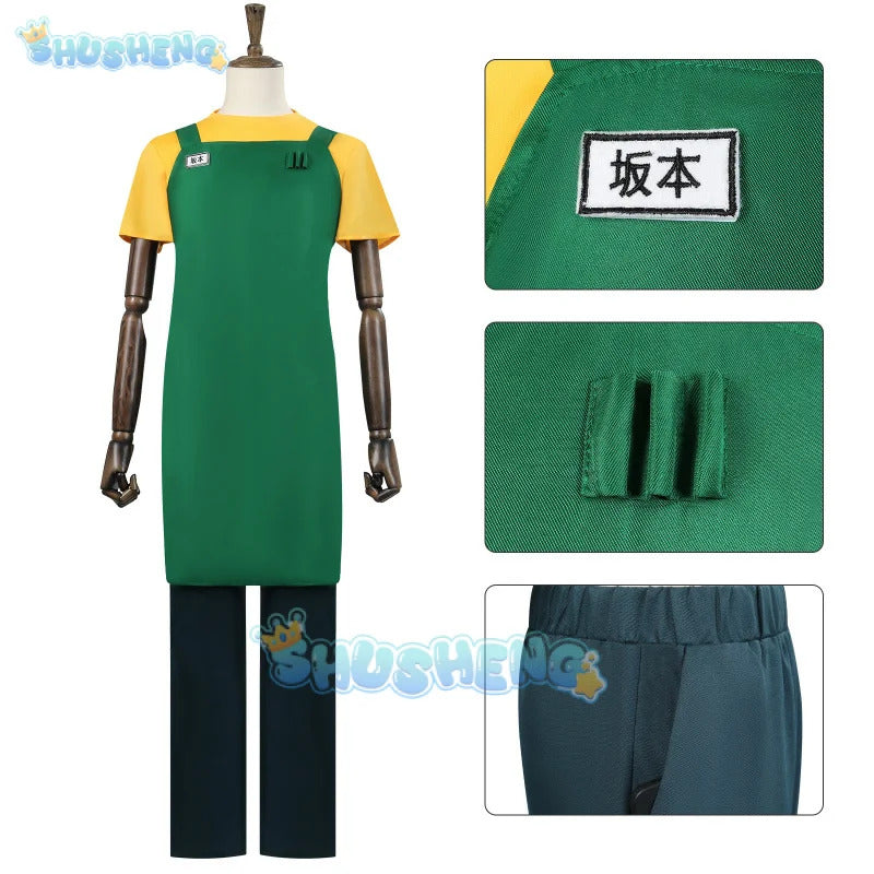 Taro Sakamoto Cosplay Anime Costume Sakamoto Days Yellow T-shirt Green Apron Glasses Halloween Party Women Men Shusheng