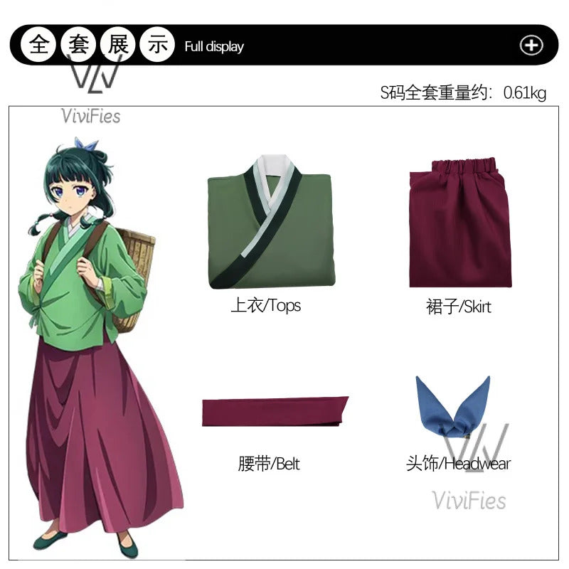 Maomao Jinshi Cosplay Costume Kusuriya no Hitorigoto The Apothecary Diaries Jinshi Wig Hanfu Green Uniform Kimono Headress Suit