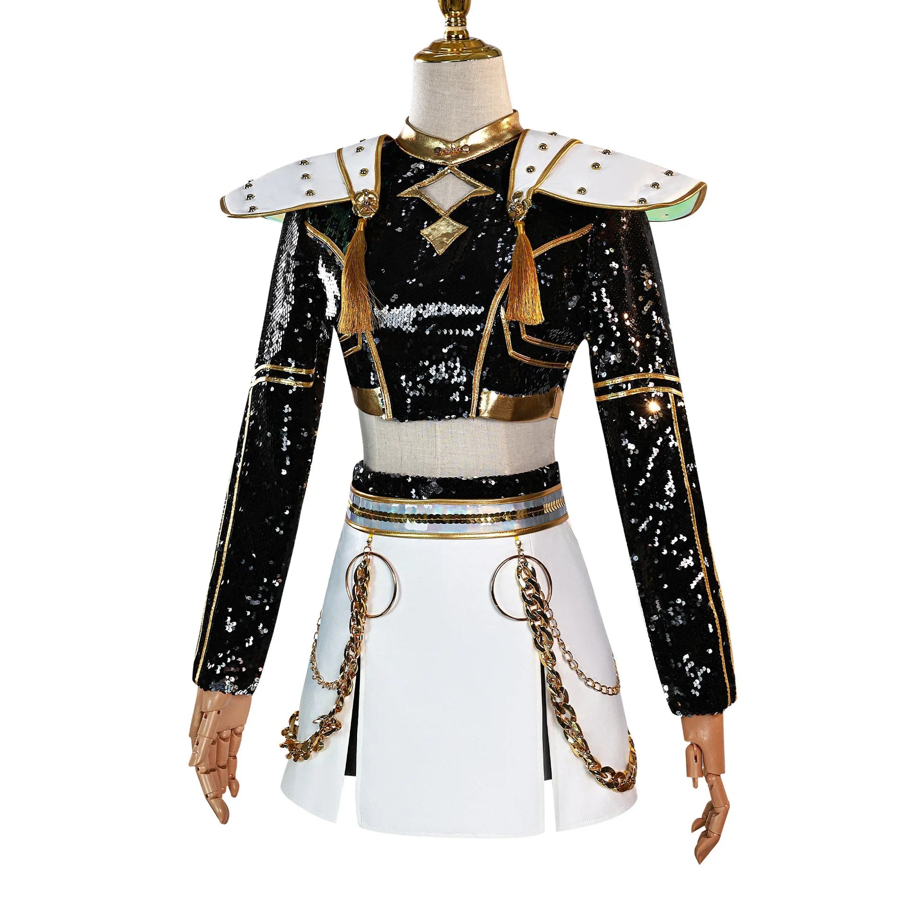 KPop Demon Hunters Rumi Mira Zoey Cosplay Black Gold Sequined Stage Costume Skirt Uniform Huntrix Halloween Party for Women