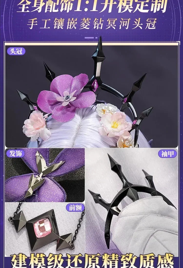 Shusheng Honkai Star Rail Castorice Cosplay Costume Dress Headwear Earrings Halloween Party for Women Girls Carnival Cos Props