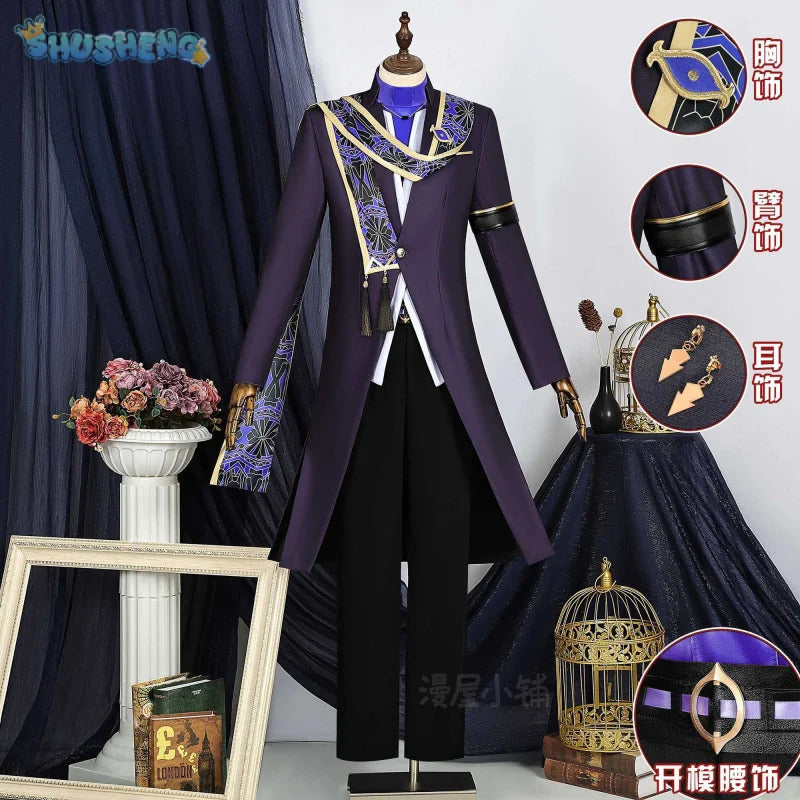 Shusheng-N Genshin Impact Cyno Cosplay Radiant Night Banquet Costume Coat pants belt necklace prop set Halloween fashion Cyno Men uniform